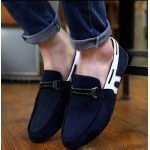 Blue Navy White Suede Mens Casual Loafers Flats Shoes