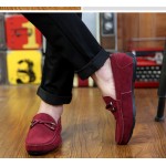 Burgundy Suede Braided Knit Mens Casual Loafers Flats Shoes
