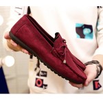 Burgundy Suede Bow Mens Casual Loafers Flats Shoes