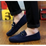 Blue Navy Suede Braided Knit Mens Casual Loafers Flats Shoes