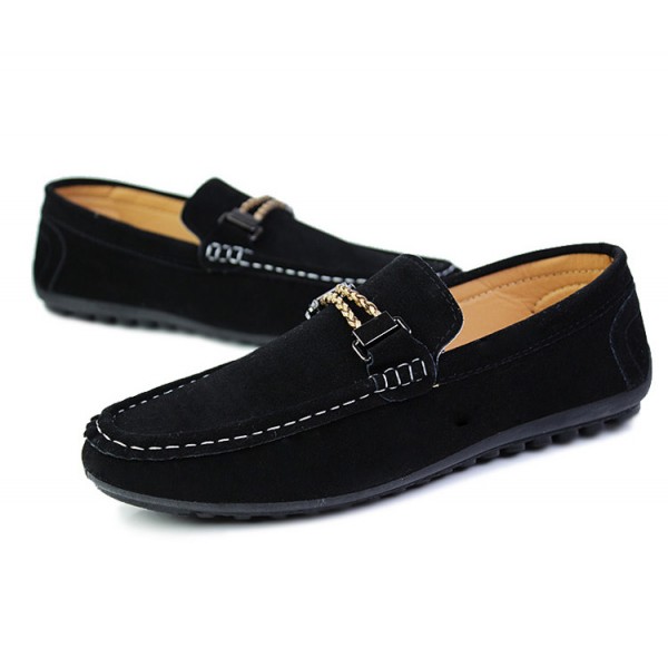 Black String Suede Mens Casual Loafers Flats Shoes