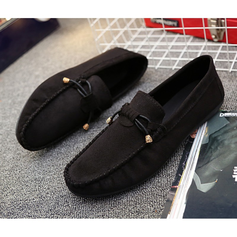 Black Suede Bow Mens Casual Flats Shoes