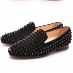 Black Suede Spike Studs Punk Rock Womens Loafers Flats Dress Shoes