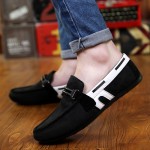 Black White Suede Mens Casual Loafers Flats Shoes