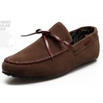 Brown Bow Suede Mens Casual Loafers Flats Shoes