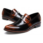 Brown Pointed Head Emblem Oxfords Flats Dress Shoes Loafers