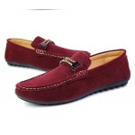 Burgundy String Suede Mens Casual Loafers Flats Shoes