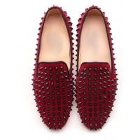 burgundy spiked loafers mens