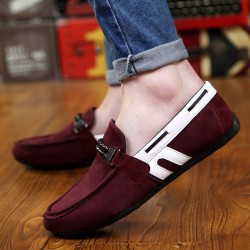 Burgundy White Suede Mens Casual Loafers Flats Shoes