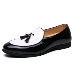 White Black Patent Tassels Leather Prom Loafers Flats Dress Shoes