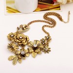 Gold Silver Roses Vintage Flowers Glamorous Ethnic Antique Necklace