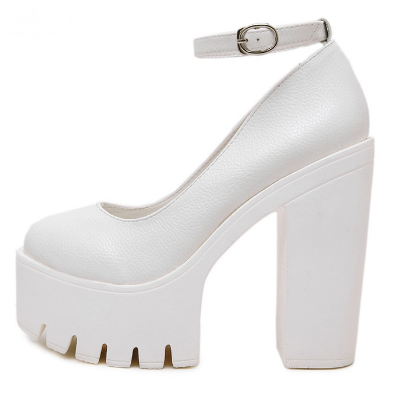 white platform heels chunky