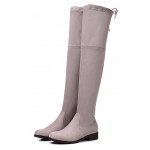 Grey Suede Elastic Long Knee Rider Flats Boots Shoes