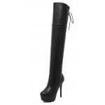 Black Leather PU Platforms Stiletto High Heels Knee Long Boots Shoes