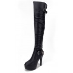 Black Metal Buckle Platforms Stiletto High Heels Knee Long Boots Shoes