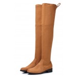 Orange Suede Elastic Long Knee Rider Flats Boots Shoes