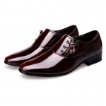 Burgundy Patent Leather Glossy Side Lace Up Oxfords Flats Dress Shoes