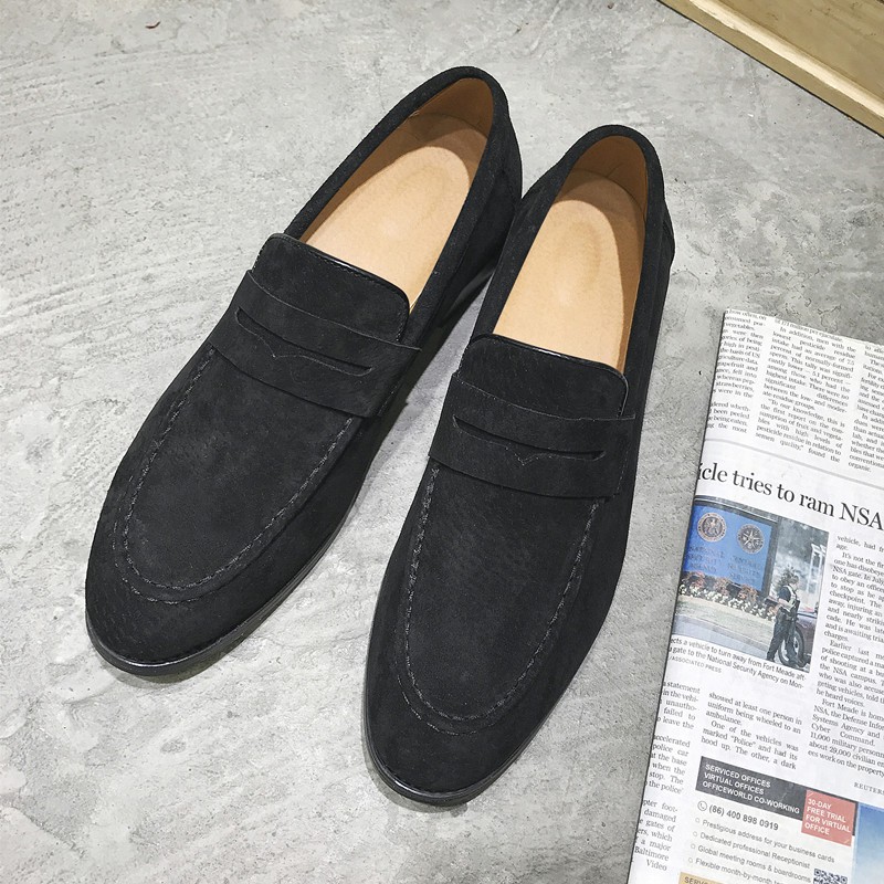 Black Suede Point Head Flats Loafers 