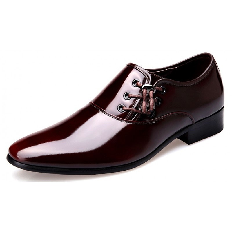 Burgundy Patent Leather Glossy Side Lace Up Oxfords Flats Dress