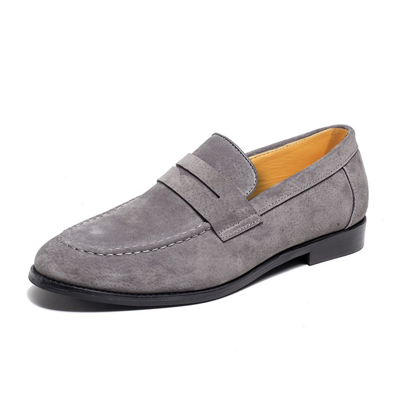 Grey Suede Point Head Flats Loafers 