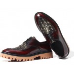 Burgundy Skulls Embossed Leather Cleated Sole Lace Up Mens Oxfords Dress Shoes