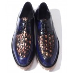 Blue Royal Skulls Embossed Leather Cleated Sole Lace Up Mens Oxfords Dress Shoes