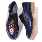 Blue Royal Skulls Embossed Leather Cleated Sole Lace Up Mens Oxfords Dress Shoes