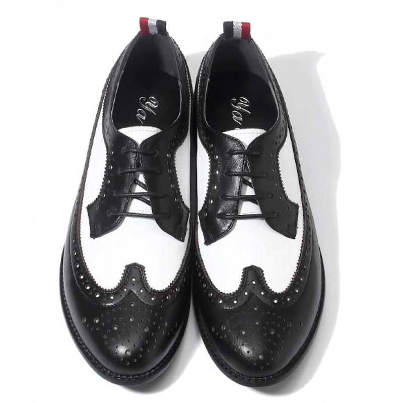 Black White Vintage Leather Baroque Lace Up Mens Oxfords Dapper Man Shoes