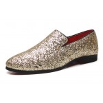 Gold Glitters Sparkles Mens Oxfords Loafers Dress Shoes Flats