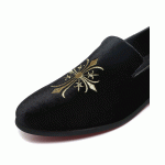 Black Velvet Embroidered Cross Mens Oxfords Loafers Dress Shoes Flats
