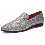Silver Glitters Sparkles Mens Oxfords Loafers Dress Shoes Flats