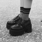 Black Old School Lace Up Oxfords Chunky High Heels Creepers Shoes