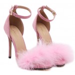 Pink Suede Feather Fur Flurry Sexy High Stiletto Heels Sandals Shoes