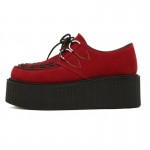 Red Suede Stitches Lace Up Platforms Creepers Oxfords Shoes
