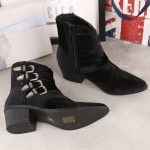 Black Velvet Point Head Buckle Straps Metal Studs Punk Rock Chelsea Boots Shoes