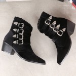 Black Velvet Point Head Buckle Straps Metal Studs Punk Rock Chelsea Boots Shoes
