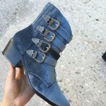 Grey Velvet Point Head Buckle Straps Metal Studs Punk Rock Chelsea Boots Shoes