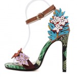 Rainbow Flowers Sexy High Heels Stiletto Sandals Shoes