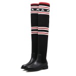 Black Red Stars Knit Socks Long Knee Rider Flats Boots Shoes