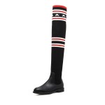 Black Red Stars Knit Socks Long Knee Rider Flats Boots Shoes