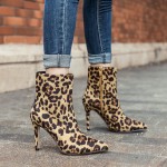 Leopard Print Pointed Head Stiletto High Heels Ankle Boots Shoes