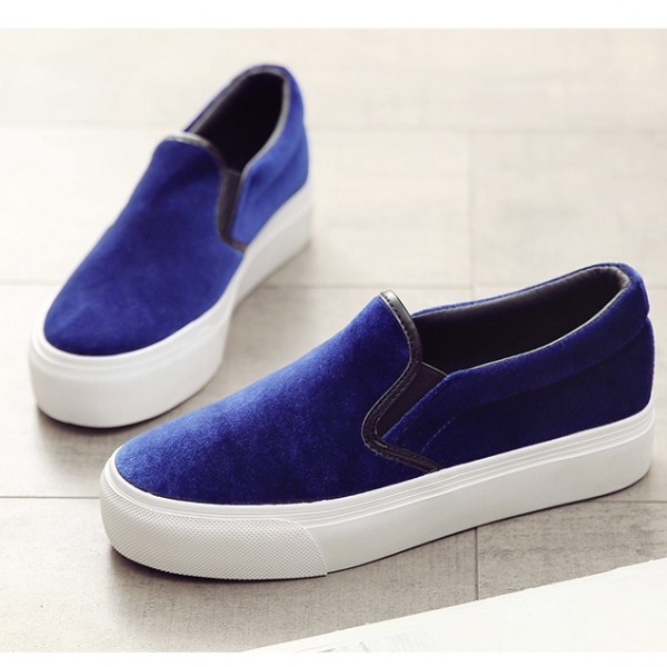 Blue Royal Velvet Platforms Sole Womens Sneakers Loafers Flats Shoes