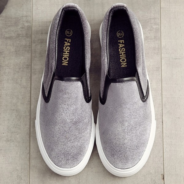 Grey Velvet Platforms Sole Womens Sneakers Loafers Flats Shoes