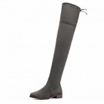 Grey Suede Long Knee Rider Flats Boots Shoes