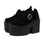 Black Velvet T Strap Goth Punk Rock Platforms Chunky Sole Oxfords Shoes