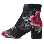Black Suede Flower Vintage Retro High Heels Ankle Boots Shoes