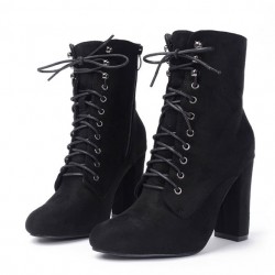 Black Suede Lace Up Rider High Heels Boots Shoes