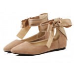 Khaki Suede Point Head Ankle Giant Bow Ballerina Ballet Flats Shoes