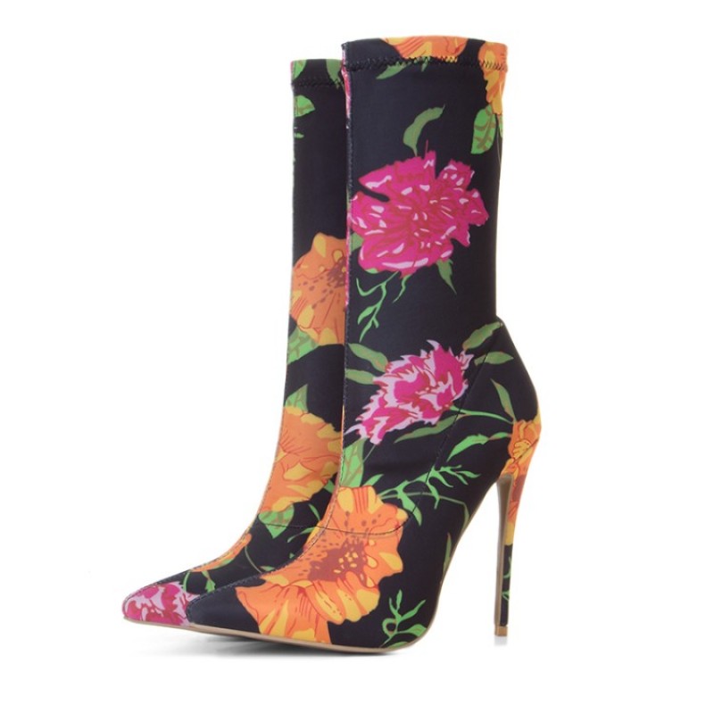 Black Floral Stretchy Point Head Ankle 