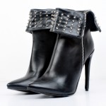 Black Metal Studs Punk Rock Fold Flap Stiletto High Heels Ankle Boots Shoes